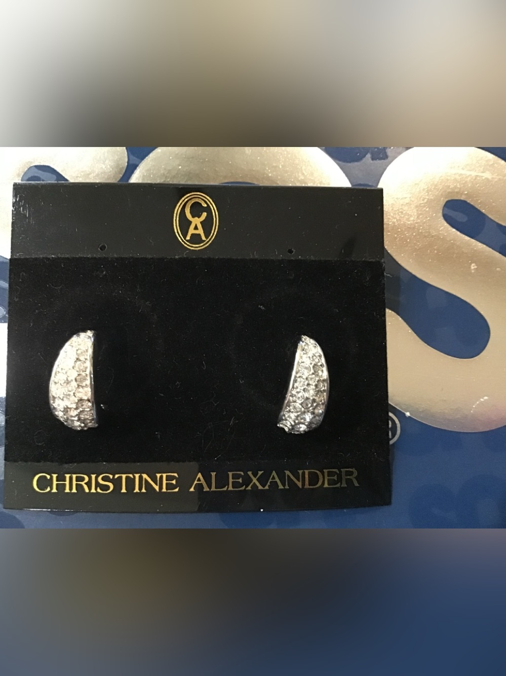 New 1/2” crystal earrings pierced silvertone rhinestones Christine Alexander